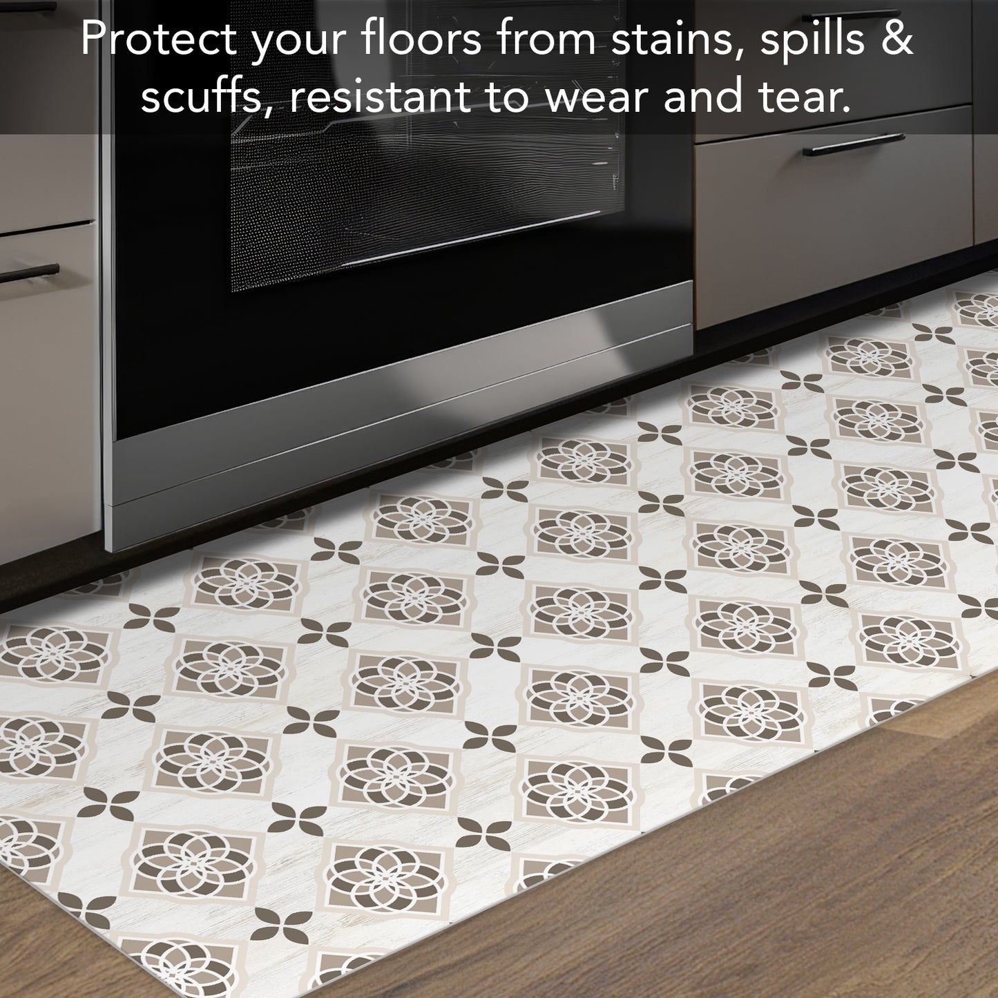 Highland Home Neutral Tiles Design Deco-Floormat, Decorative Mat, Designer Rug, Waterproof, Low Profile, Eco-Friendly Non Slip, Made in The USA