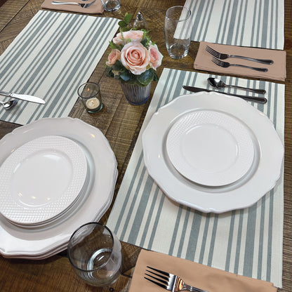 Highland Home Farmhouse Stripe 4 Pack Poly-Cotton Blend Fabric Placemats 18" x 12" Manufactured in The USA
