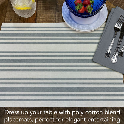 Highland Home Farmhouse Stripe 4 Pack Poly-Cotton Blend Fabric Placemats 18" x 12" Manufactured in The USA