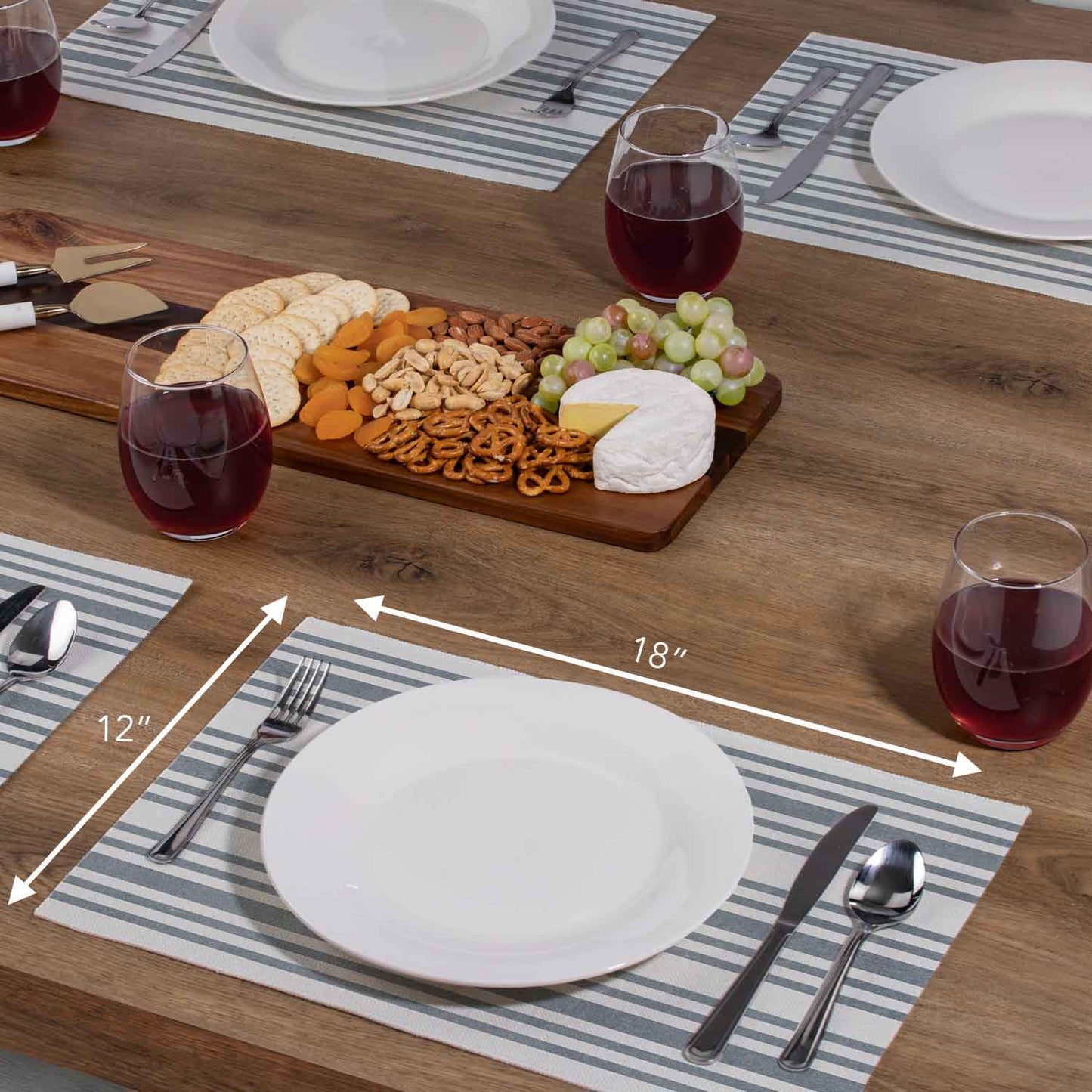 Highland Home Farmhouse Stripe 4 Pack Poly-Cotton Blend Fabric Placemats 18" x 12" Manufactured in The USA
