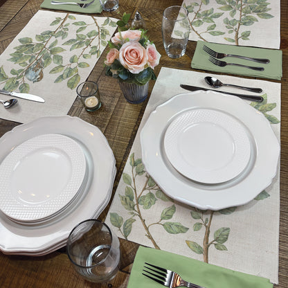 Highland Home Bird On A Branch 4 Pack Poly-Cotton Blend Fabric Placemats 18" x 12" Manufactured in The USA