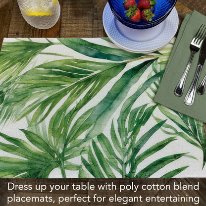 Highland Home Tropical Green 4 Pack Poly-Cotton Blend Fabric Placemats 18" x 12" Manufactured in The USA