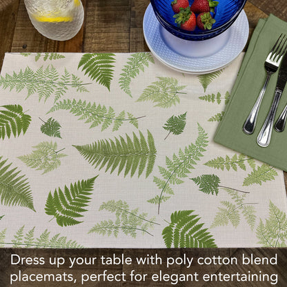 Highland Home Fern Grove 4 Pack Poly-Cotton Blend Fabric Placemats 18" x 12" Manufactured in The USA