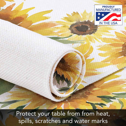 Highland Home Sunflowers 4 Pack Poly-Cotton Blend Fabric Placemats 18" x 12" Manufactured in The USA
