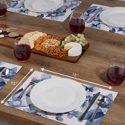Highland Home Blooming Whispers 4 Pack Poly-Cotton Blend Fabric Placemats 18" x 12" Manufactured in The USA