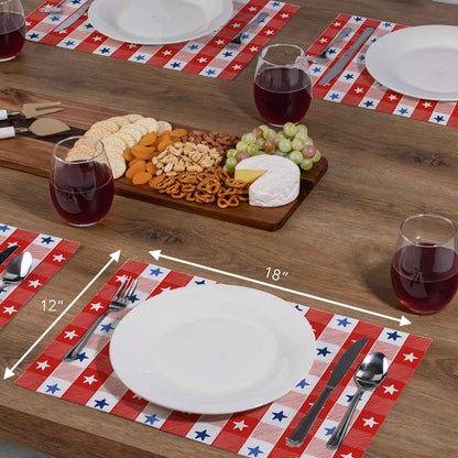 Highland Home Patriotic Picnic 4 Pack Poly-Cotton Blend Fabric Placemats 18" x 12" Manufactured in The USA