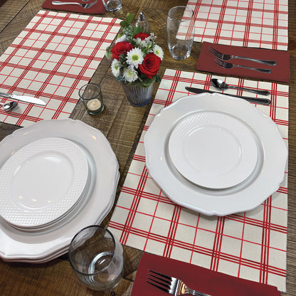 Highland Home Holiday Windowpane 4 Pack Poly-Cotton Blend Fabric Placemats 18" x 12" Manufactured in The USA