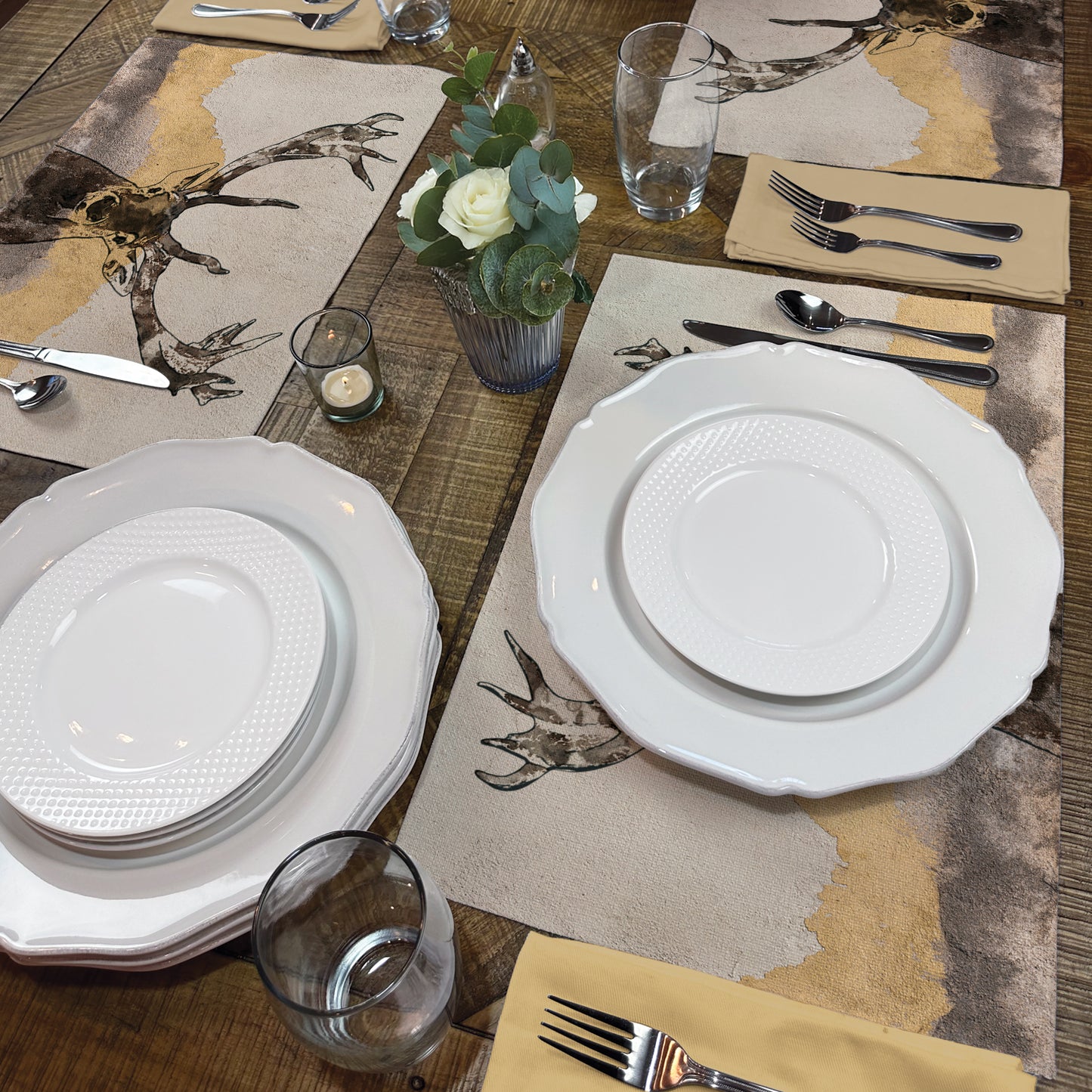 Highland Home Whitetail Deer4 Pack Poly-Cotton Blend Fabric Placemats 18" x 12" Manufactured in The USA