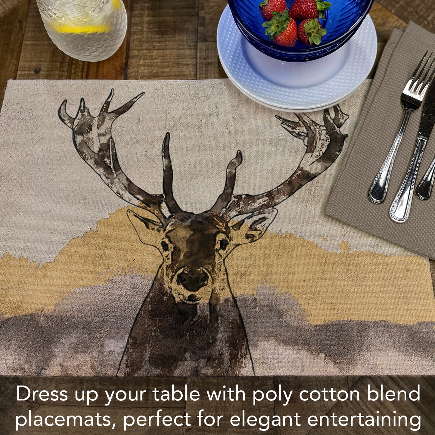 Highland Home Whitetail Deer4 Pack Poly-Cotton Blend Fabric Placemats 18" x 12" Manufactured in The USA