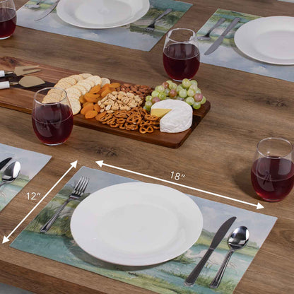 Highland Home Egret Family 4 Pack Premier Poly-Cotton Blend Fabric Placemats 18" x 12" Manufactured in The USA