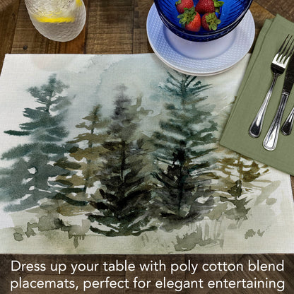 Highland Home Misty Treeline 4 Pack Poly-Cotton Blend Fabric Placemats 18" x 12" Manufactured in The USA
