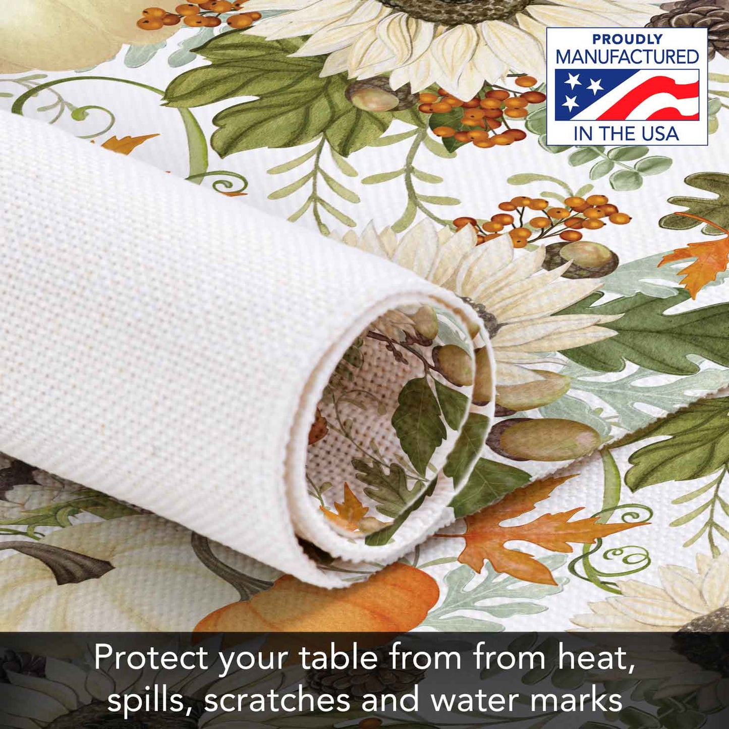 Highland Home Farmhouse Fall 4 Pack Poly-Cotton Blend Fabric Placemats 18" x 12" Manufactured in The USA