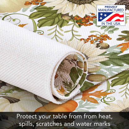 Highland Home Farmhouse Fall 4 Pack Poly-Cotton Blend Fabric Placemats 18" x 12" Manufactured in The USA