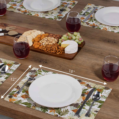 Highland Home Farmhouse Fall 4 Pack Poly-Cotton Blend Fabric Placemats 18" x 12" Manufactured in The USA