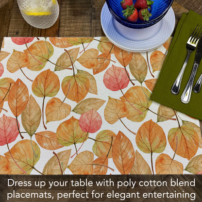 Highland Home Falling Leaves 4 Pack Poly-Cotton Blend Fabric Placemats 18" x 12" Manufactured in The USA