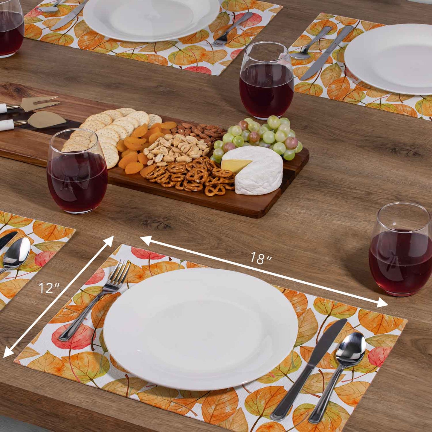 Highland Home Falling Leaves 4 Pack Poly-Cotton Blend Fabric Placemats 18" x 12" Manufactured in The USA