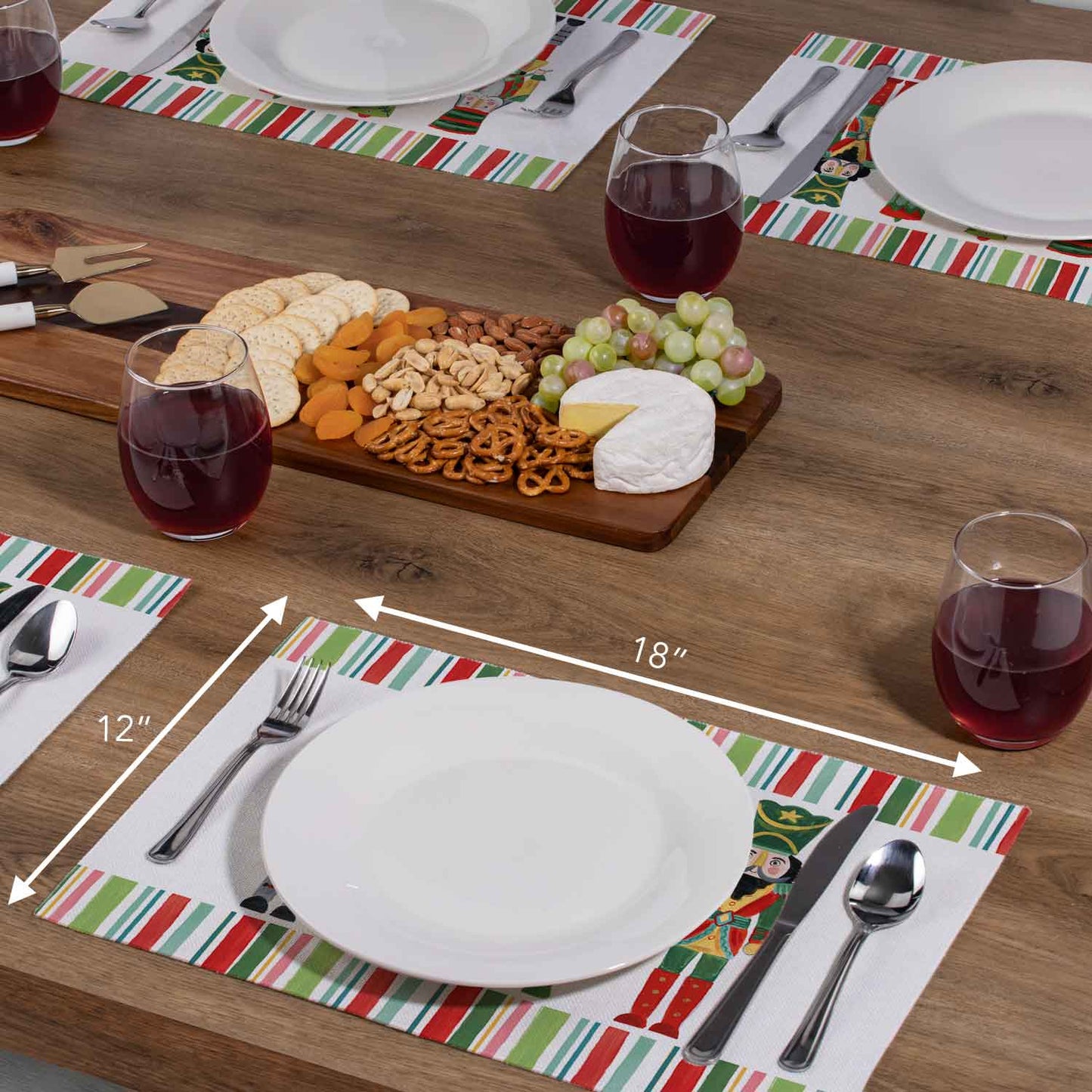Highland Home Holiday Nutcracker 4 Pack Poly-Cotton Blend Fabric Placemats 18" x 12" Manufactured in The USA