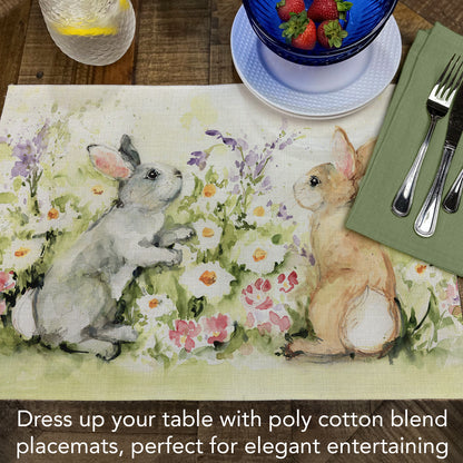 Highland Home Bunny Garden 4 Pack Poly-Cotton Blend Fabric Placemats 18" x 12" Manufactured in The USA