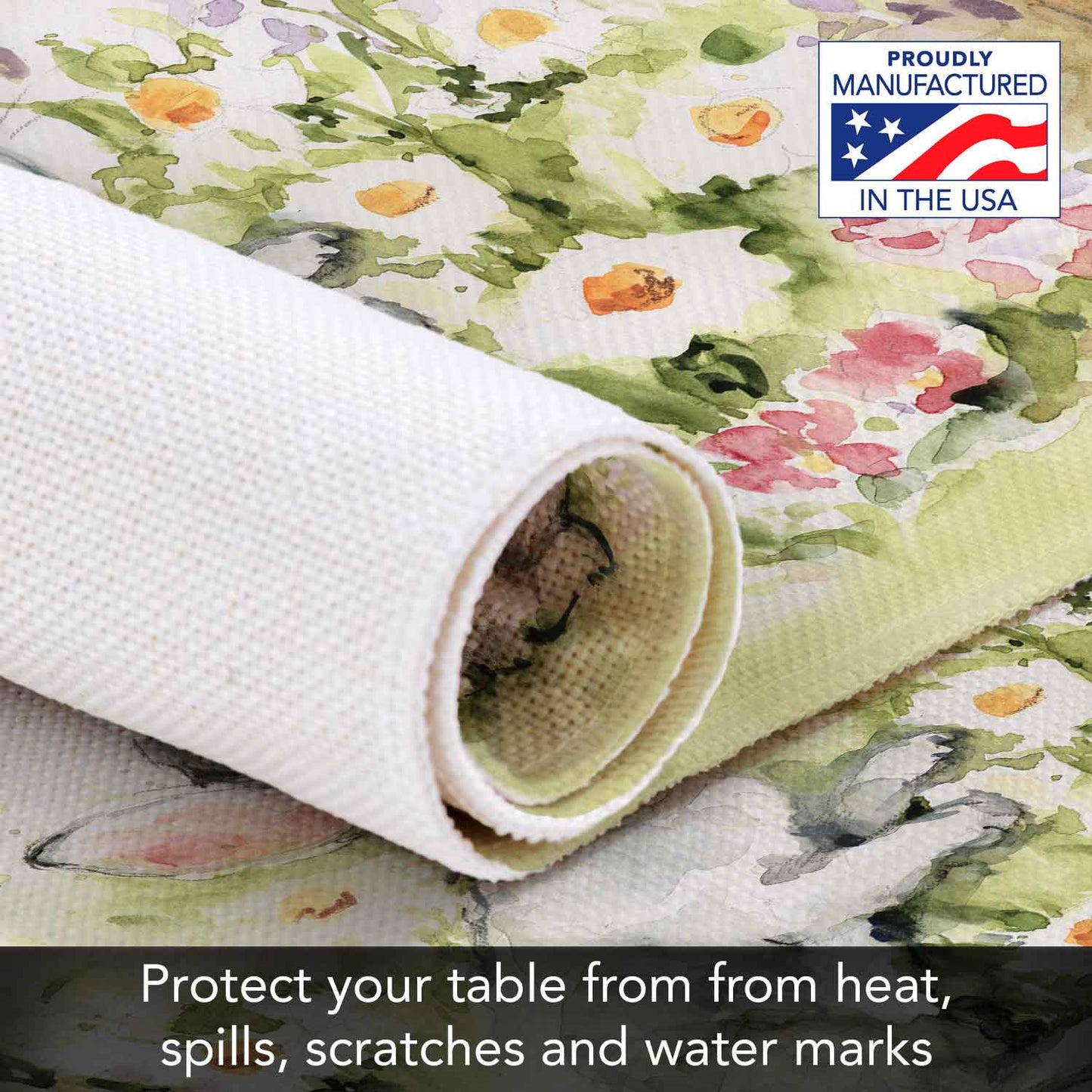 Highland Home Bunny Garden 4 Pack Poly-Cotton Blend Fabric Placemats 18" x 12" Manufactured in The USA