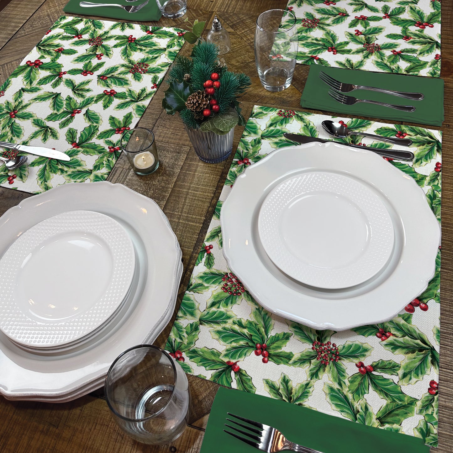 Highland Home Grand Christmas 4 Pack Poly-Cotton Blend Fabric Placemats 18" x 12" Manufactured in The USA