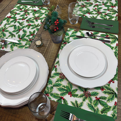 Highland Home Grand Christmas 4 Pack Poly-Cotton Blend Fabric Placemats 18" x 12" Manufactured in The USA