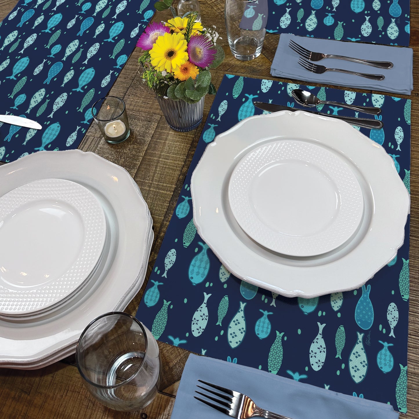 Lake Living 4 Pack Poly-Cotton Blend Fabric Placemats 18" x 12" Manufactured in The USA (Copy)