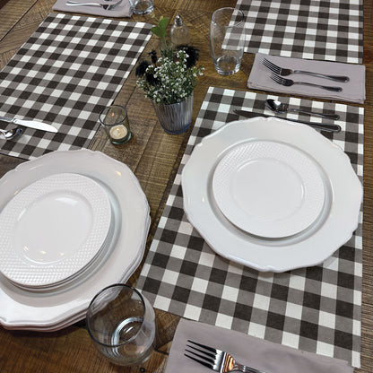 Highland Home Farmhouse Check 4 Pack Poly-Cotton Blend Fabric Placemats 18" x 12" Manufactured in The USA