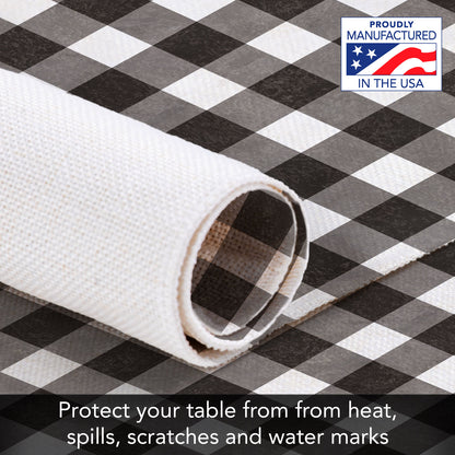 Highland Home Farmhouse Check 4 Pack Poly-Cotton Blend Fabric Placemats 18" x 12" Manufactured in The USA