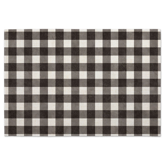 Highland Home Farmhouse Check 4 Pack Poly-Cotton Blend Fabric Placemats 18" x 12" Manufactured in The USA