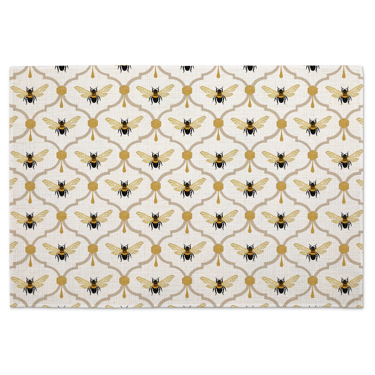 Highland Home All The Bees 4 Pack Poly-Cotton Blend Fabric Placemats 18" x 12" Manufactured in The USA