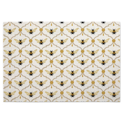 Highland Home All The Bees 4 Pack Poly-Cotton Blend Fabric Placemats 18" x 12" Manufactured in The USA