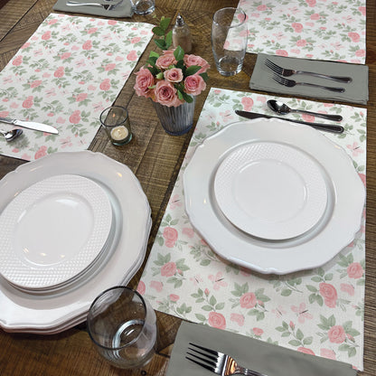 Highland Home Pretty Coquette 4 Pack Poly-Cotton Blend Fabric Placemats 18" x 12" Manufactured in The USA