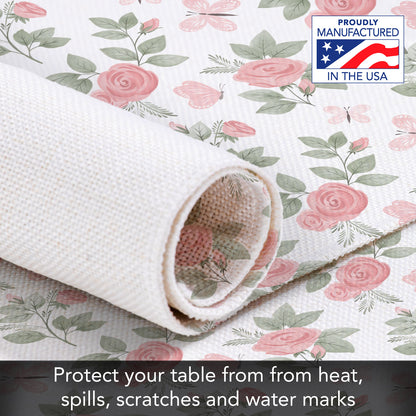 Highland Home Pretty Coquette 4 Pack Poly-Cotton Blend Fabric Placemats 18" x 12" Manufactured in The USA