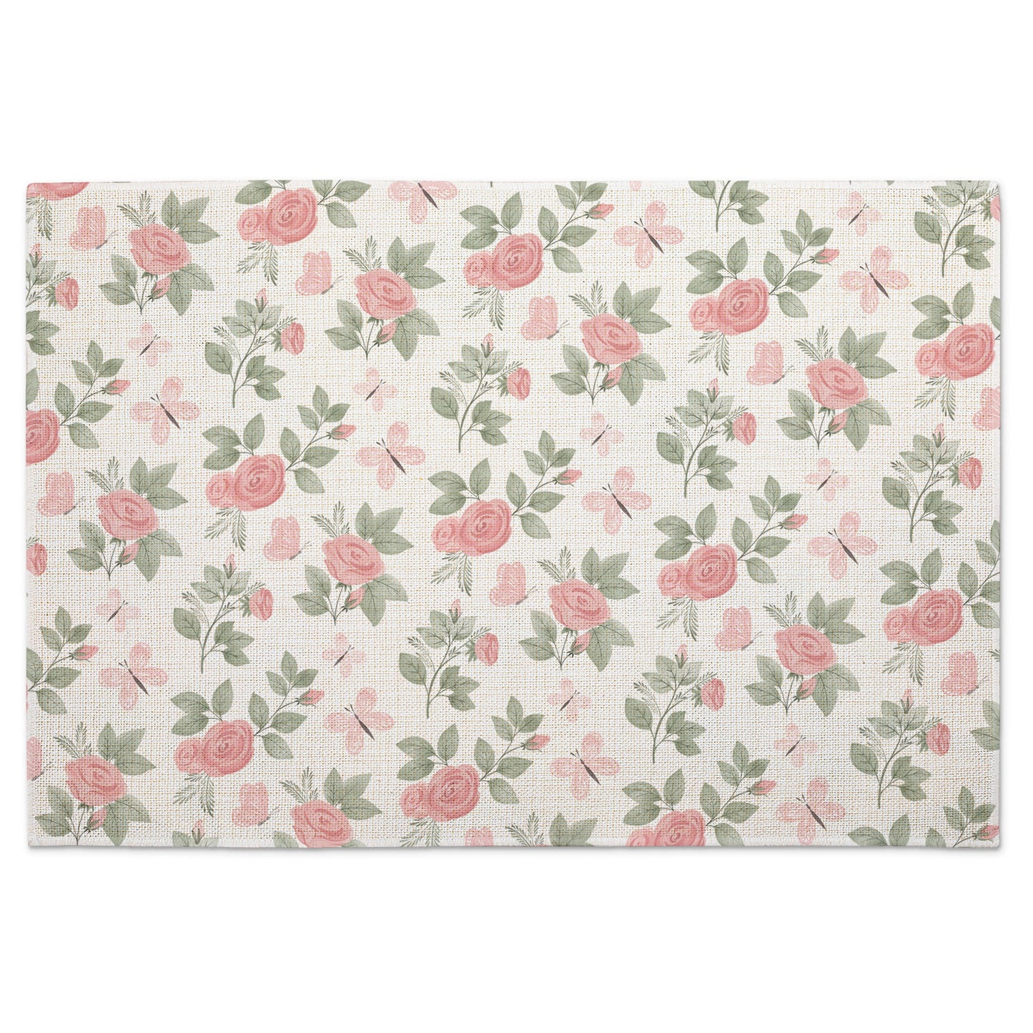 Highland Home Pretty Coquette 4 Pack Poly-Cotton Blend Fabric Placemats 18" x 12" Manufactured in The USA