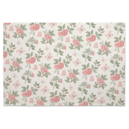Highland Home Pretty Coquette 4 Pack Poly-Cotton Blend Fabric Placemats 18" x 12" Manufactured in The USA