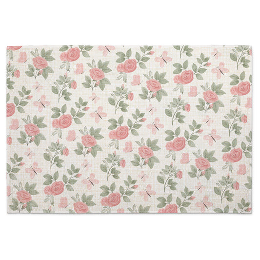 Highland Home Pretty Coquette 4 Pack Poly-Cotton Blend Fabric Placemats 18" x 12" Manufactured in The USA