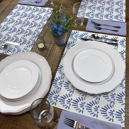 Highland Home Blue Burst 4 Pack Poly-Cotton Blend Fabric Placemats 18" x 12" Manufactured in The USA