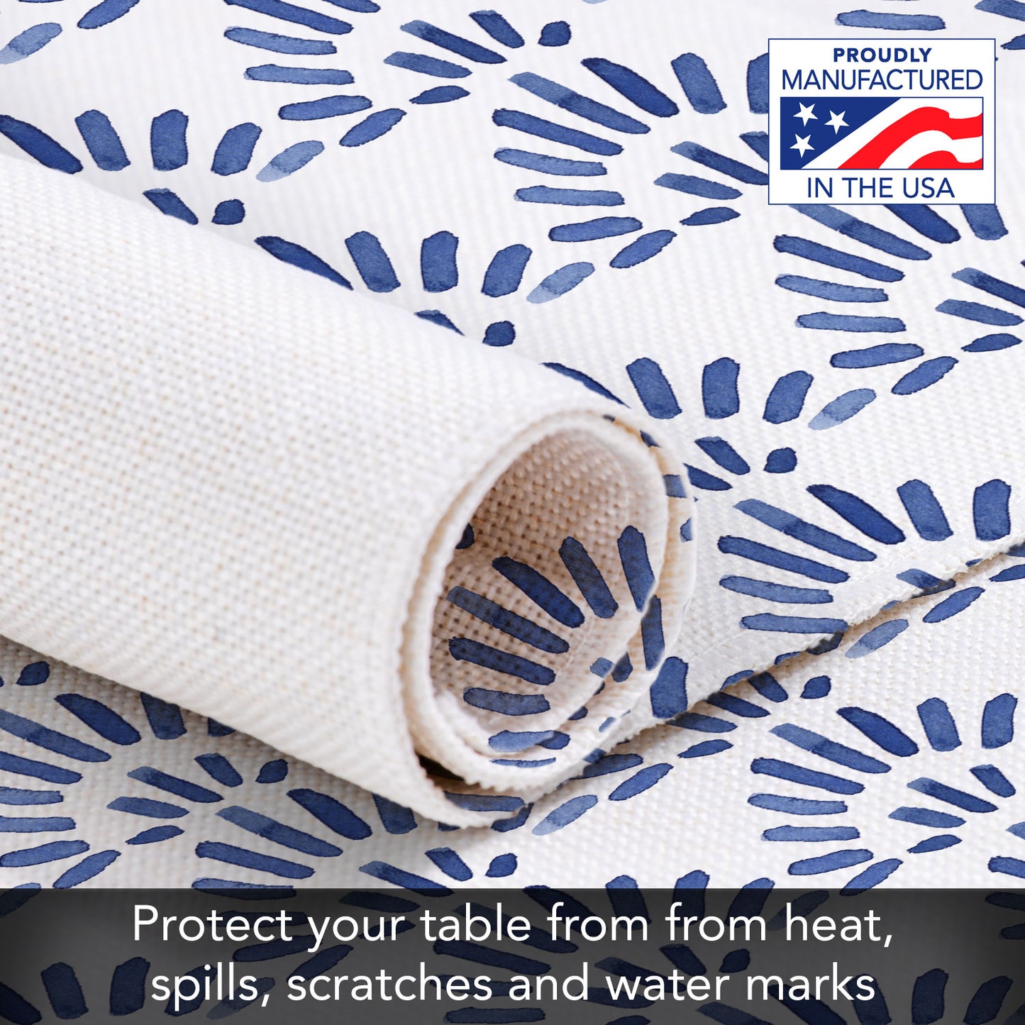 Highland Home Blue Burst 4 Pack Poly-Cotton Blend Fabric Placemats 18" x 12" Manufactured in The USA