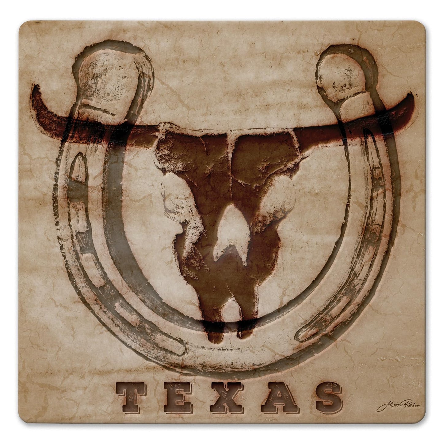 Thirstystone Western Skull Decorative Heat Tolerant Stone Trivet with Non-Skid Cork Backing 8” Square