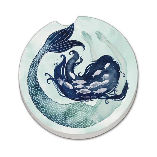 Thirstystone Mermaid Scales Single Absorbent Stone Coaster for Vehicle Cup Holder 2.6” Diameter Manufactured in The USA