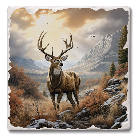 Thirstystone Woodland Deer 4 Pack Tumbled Tile Stone Coasters 4" Square Manufactured in the USA