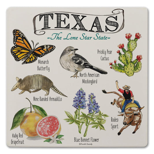 Thirstystone Texas State Icons Decorative Heat Tolerant Stone Trivet with Non-Skid Cork Backing 8” Square
