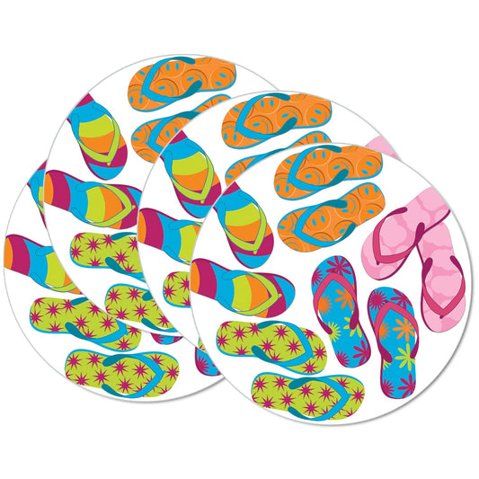 CounterArt Summer Flip Flops 4 Pack Round Reversible Easy Care Flexible Placemats Made in the USA
