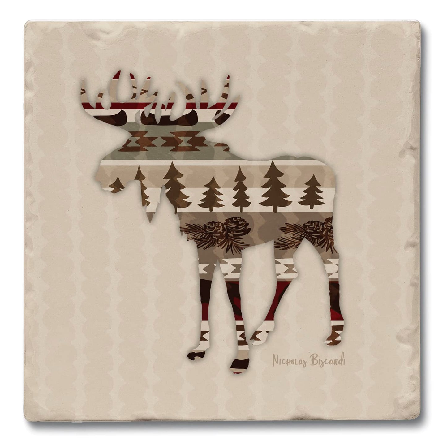 Thirstystone Patterned Moose 4 Pack Tumbled Tile Stone Coasters 4" Square Manufactured in The USA