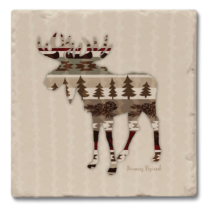 Thirstystone Patterned Moose 4 Pack Tumbled Tile Stone Coasters 4" Square Manufactured in The USA