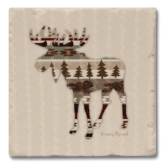 Thirstystone Patterned Moose 4 Pack Tumbled Tile Stone Coasters 4" Square Manufactured in The USA