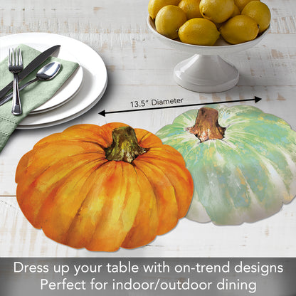 CounterArt 4 Pack Pumpkin Shaped Reversible Easy Care Placemats Made in the USA