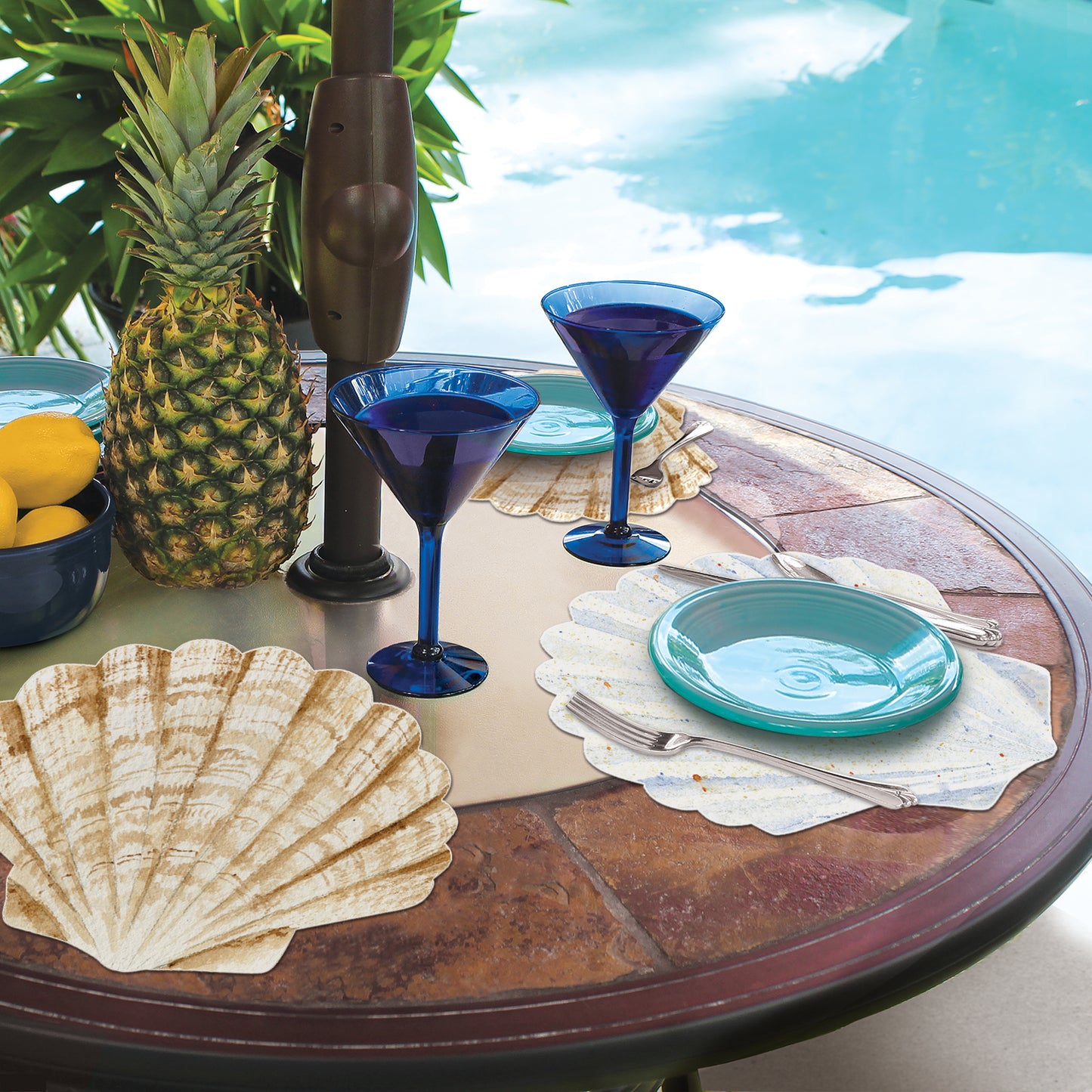 CounterArt 4 Pack Seashell Shaped Reversible Easy Care Placemats Made in the USA