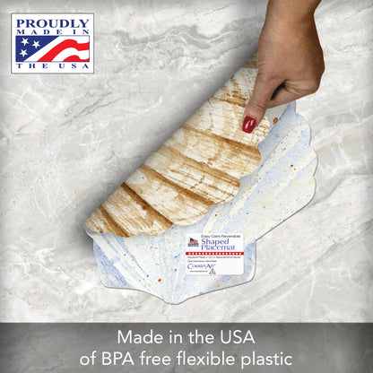 CounterArt 4 Pack Seashell Shaped Reversible Easy Care Placemats Made in the USA