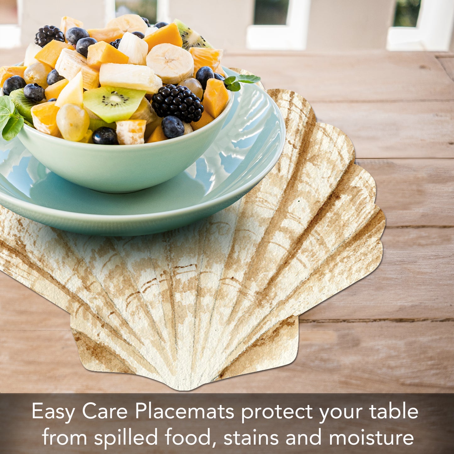 CounterArt 4 Pack Seashell Shaped Reversible Easy Care Placemats Made in the USA